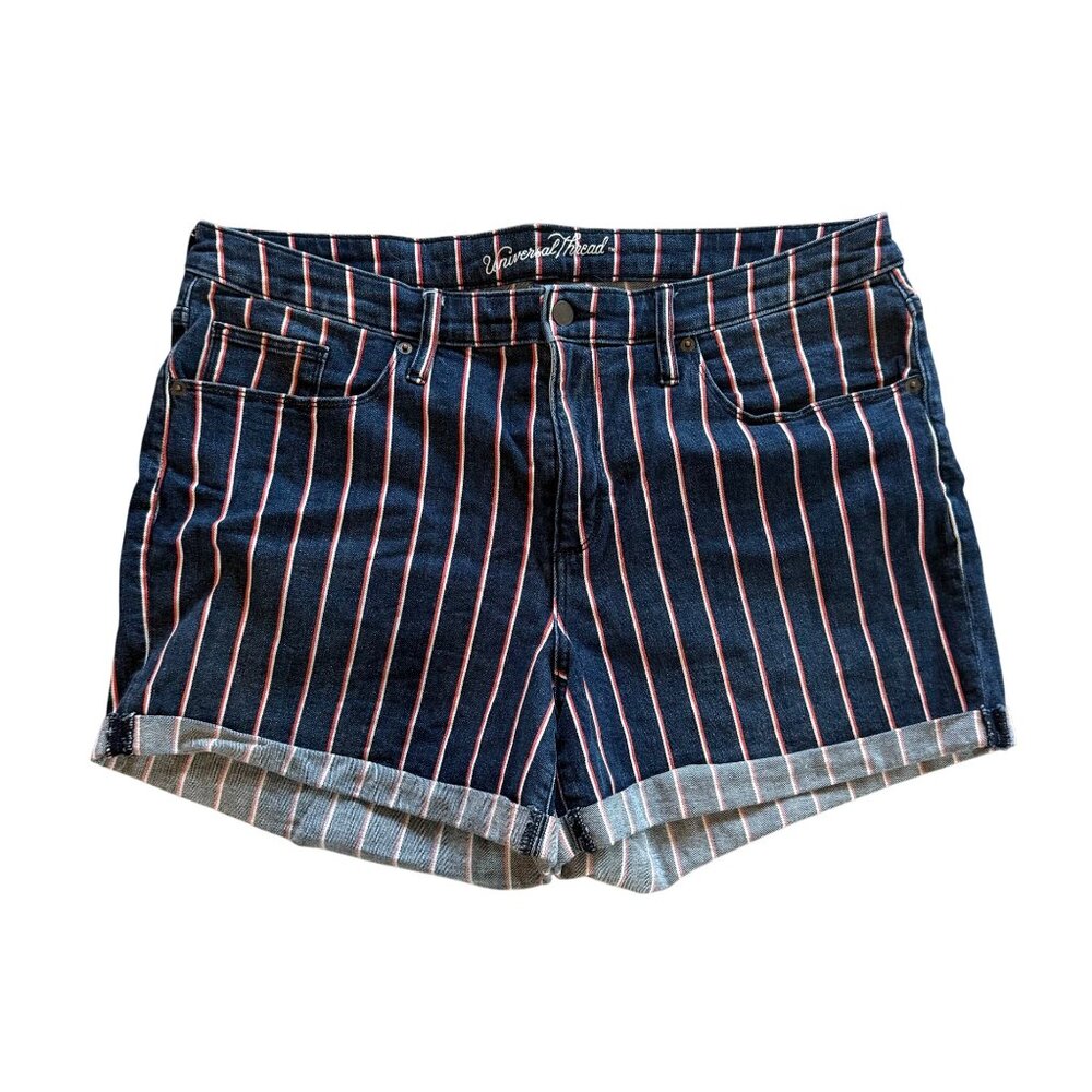 Universal Thread Womens Striped Denim Shorts Size 16 Red White Blue Patriotic